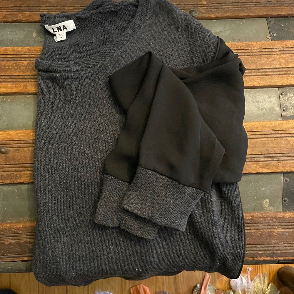 LNA long sleeve knit sweater brushed sheer arms